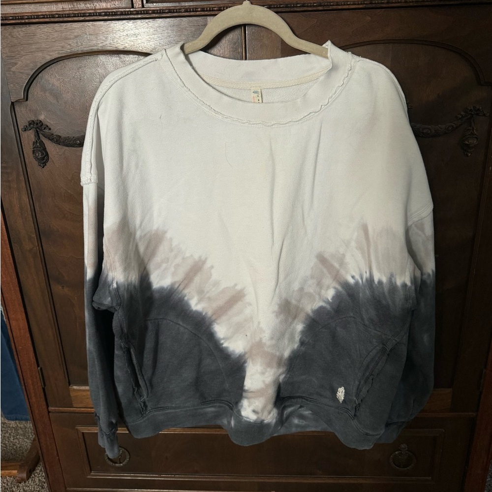 FP Movement by Free People Cream and Charcoal Tie-Dye Pullover Sweatshirt